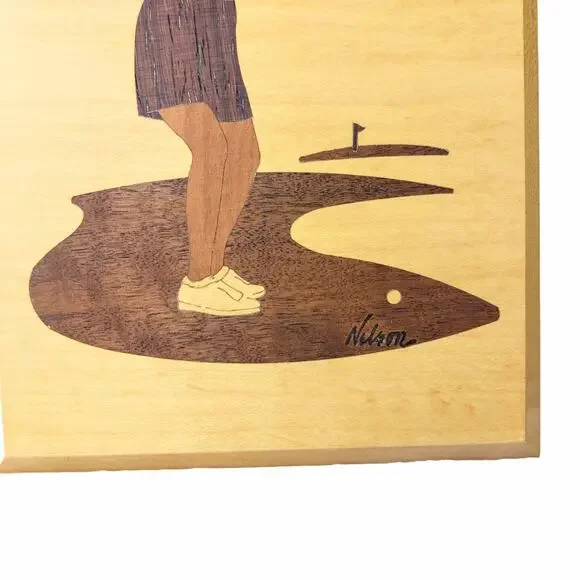 Jeff Nelson Woman Lady Golfer Driver Hudson River Wood Inlay Marquetry Golf - Picture 2 of 8